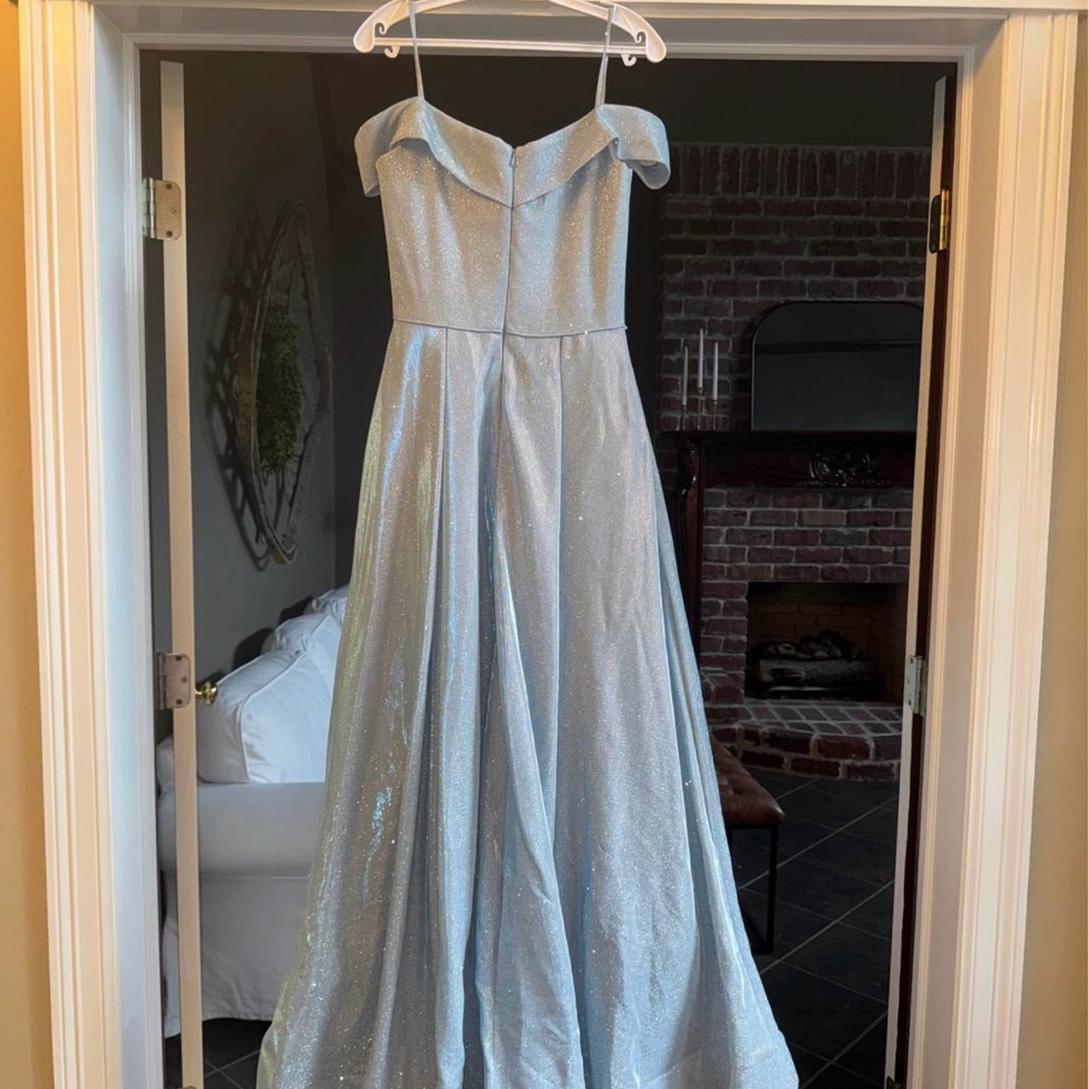 GLO Jeans Blue Pleated Gown with Flutter Sleeves - Picture 3 of 10